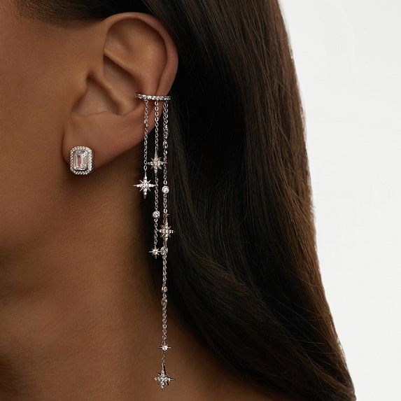 Starfall Pave Cuff Crystal Chain Earring