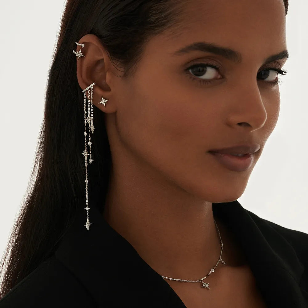 Starfall Pave Cuff Crystal Chain Earring