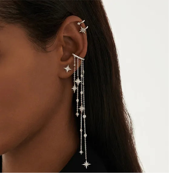 Starfall Pave Cuff Crystal Chain Earring