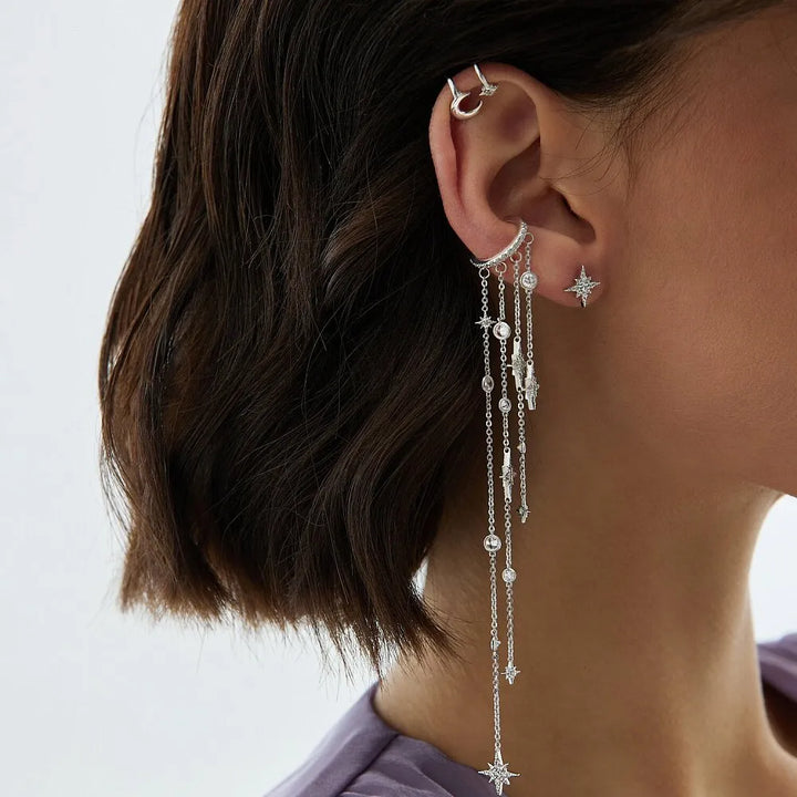 Starfall Pave Cuff Crystal Chain Earring