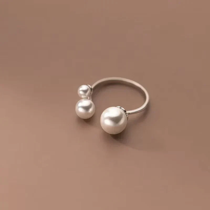 Adjustable Triple Freshwater Pearl Ring S925 Silver