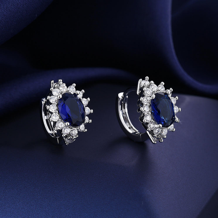 Blue Zircon Inlaid Hoop Earrings