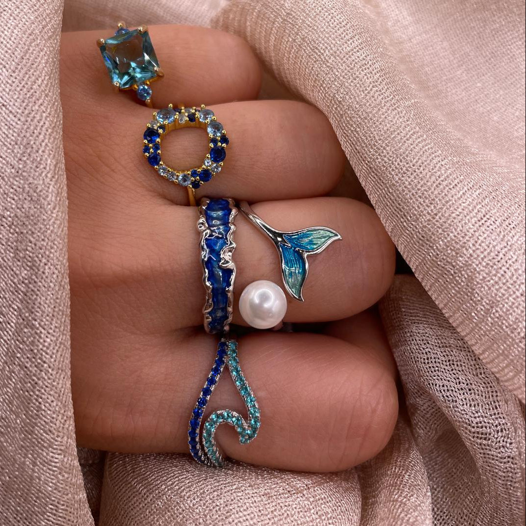 Mermaid Tail Pearl Open Adjustable 925 Sterling Silver Ring