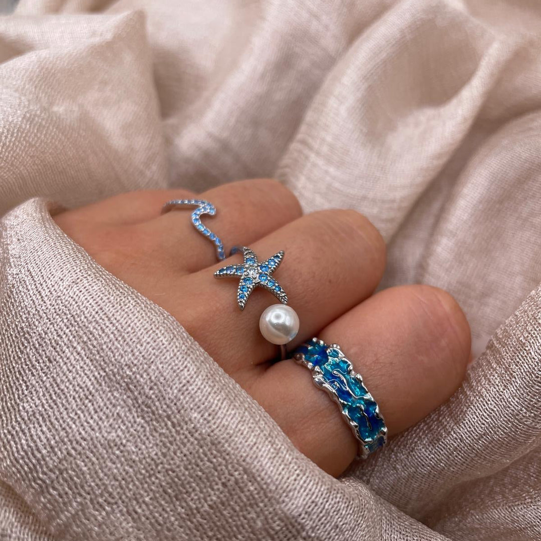 Starfish Pearl Adjustable 925 Sterling Silver Ring