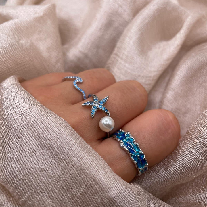 Starfish Pearl Adjustable 925 Sterling Silver Ring