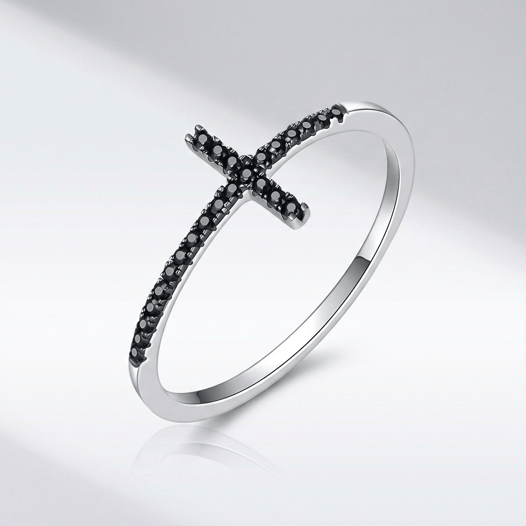 SILVER CROSS SPARKLE RING