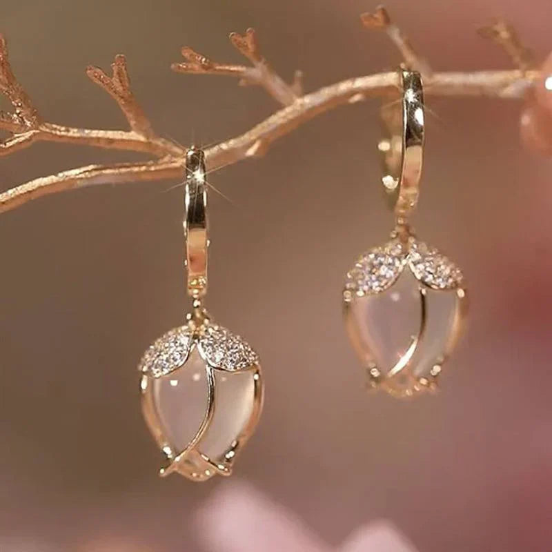 Classic White Tulip Zirconia Earrings
