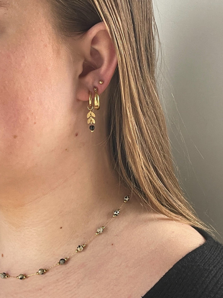 Stone Leaf - Earrings - Natural Stone - Stainless Steel
