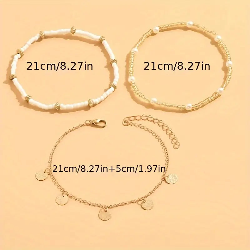 3-piece layered set of anklets Coastal Charm | Gold