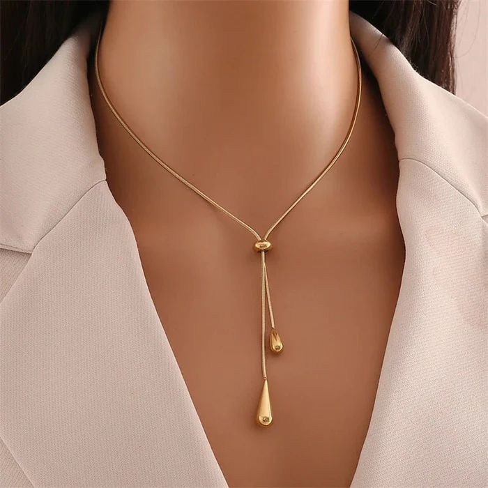 Adjustable Pull Droplet Necklace and Earrings