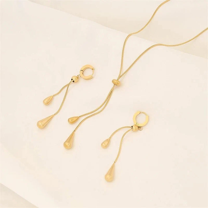 Adjustable Pull Droplet Lariat Necklace and Earrings