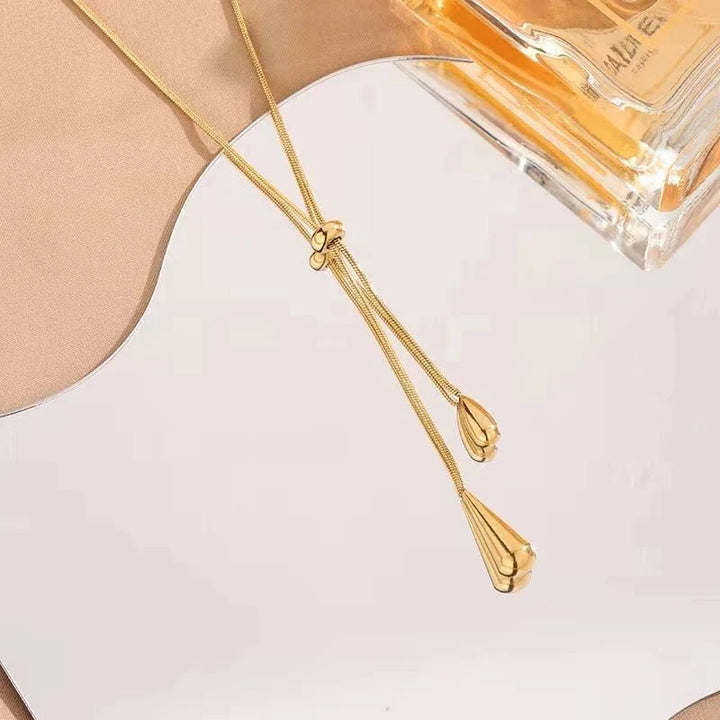Adjustable Pull Droplet Lariat Necklace and Earrings