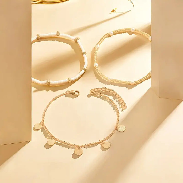 3-piece layered set of anklets Coastal Charm | Gold