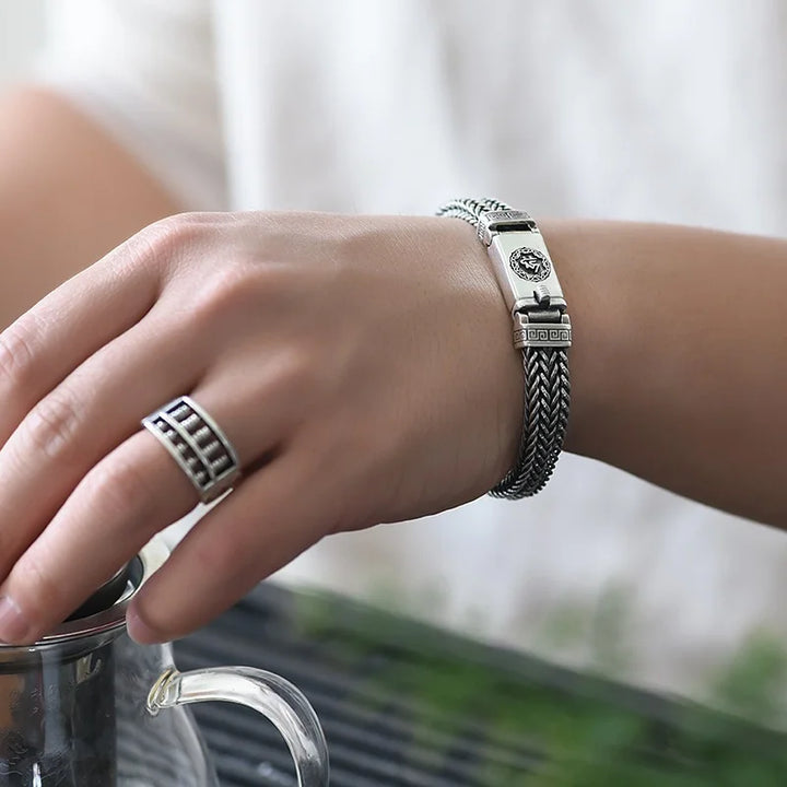 Silver Rotating Drum Hand Bracelet