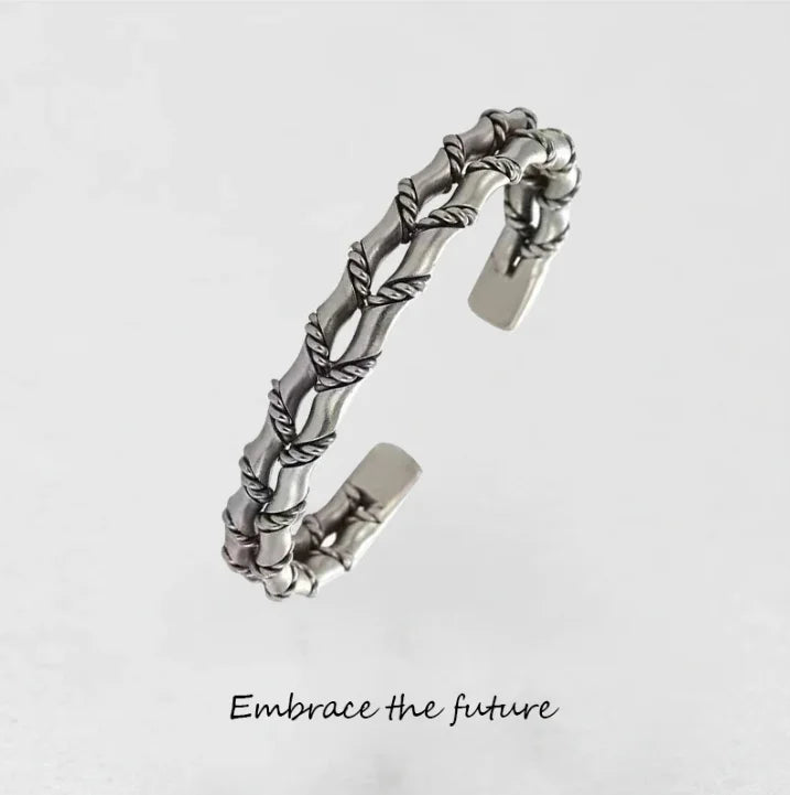 Silver hand-woven personalized retro opening adjustable bracelet