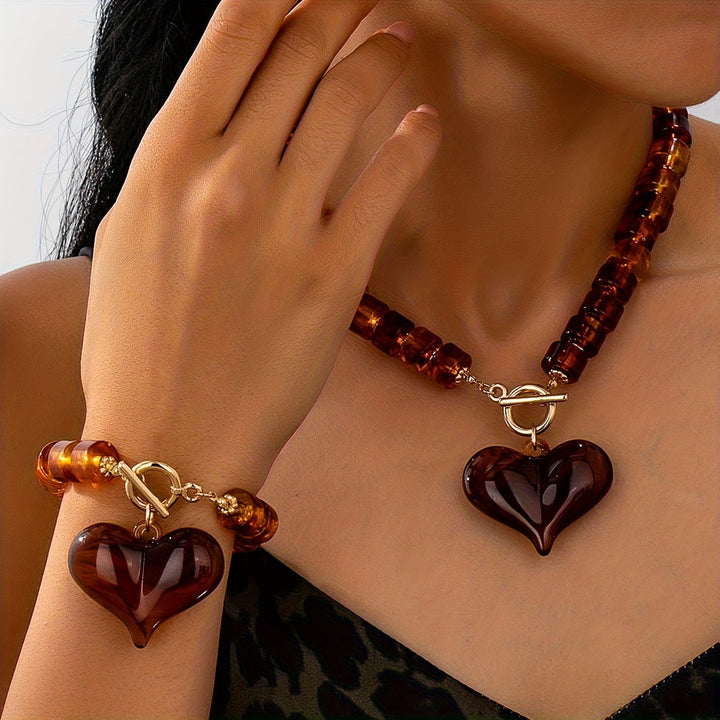 Vintage Amber Heart Statement Set
