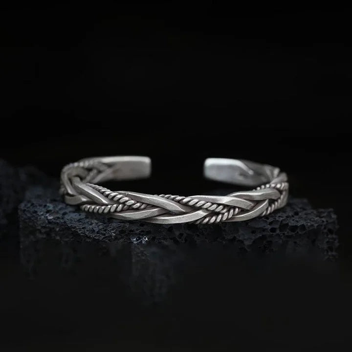 Silver hand-woven personalized retro opening adjustable bracelet