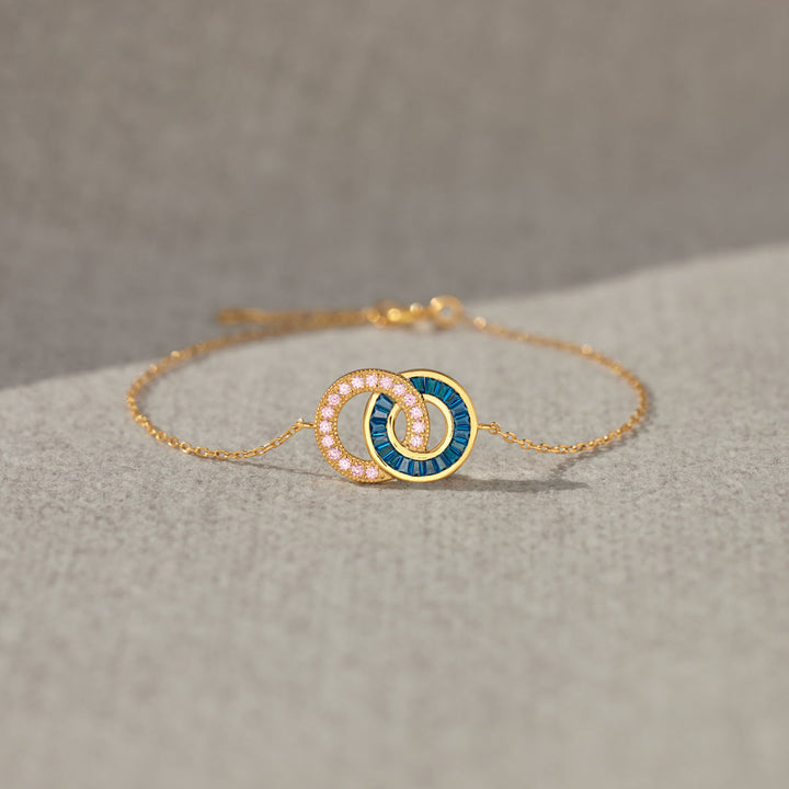 Husband & Wife Silver Gold Chain Linking Circles Bracelet