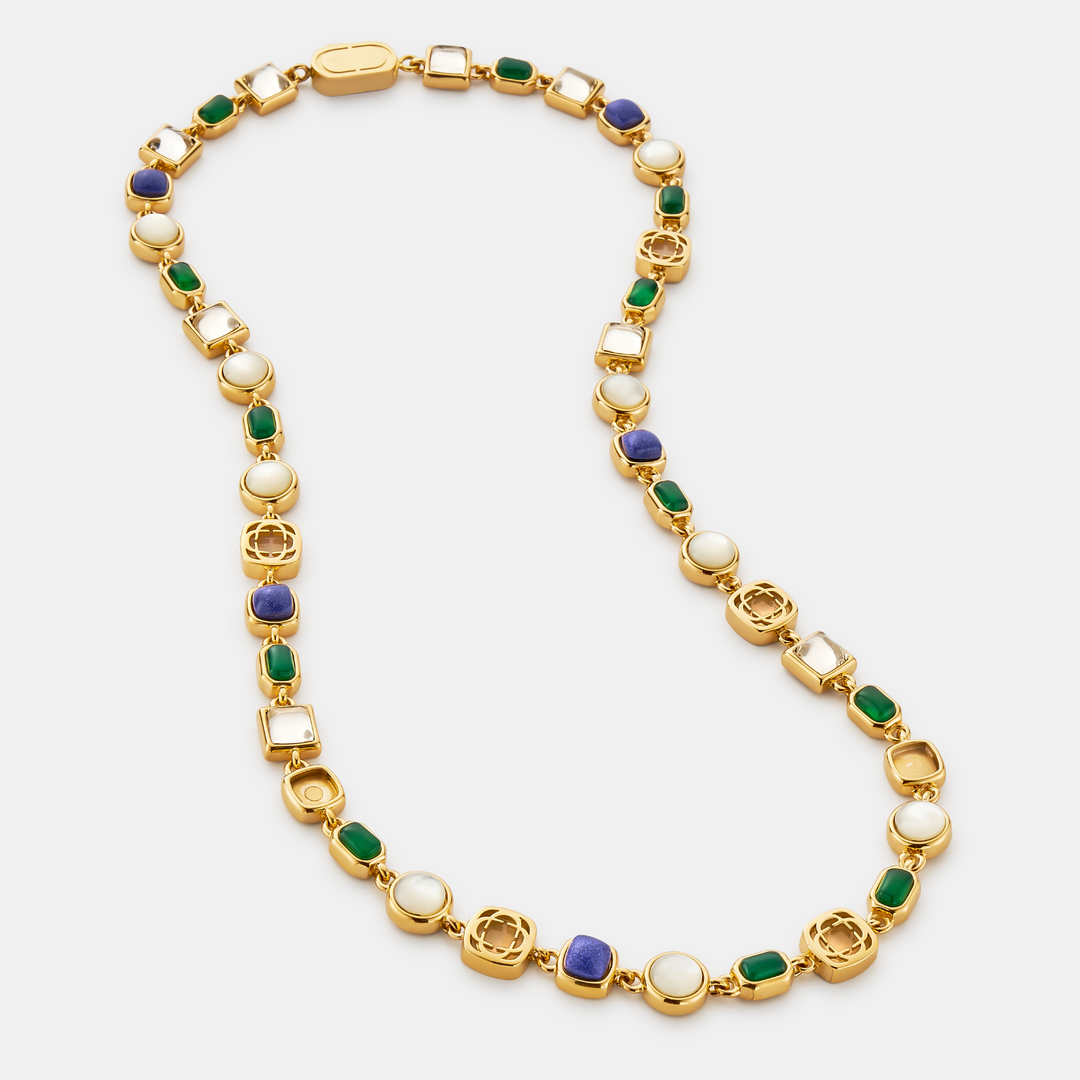 Blue Crystal Gemstone Necklace (Gold)