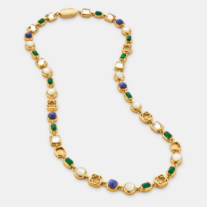 Blue Crystal Gemstone Necklace (Gold)