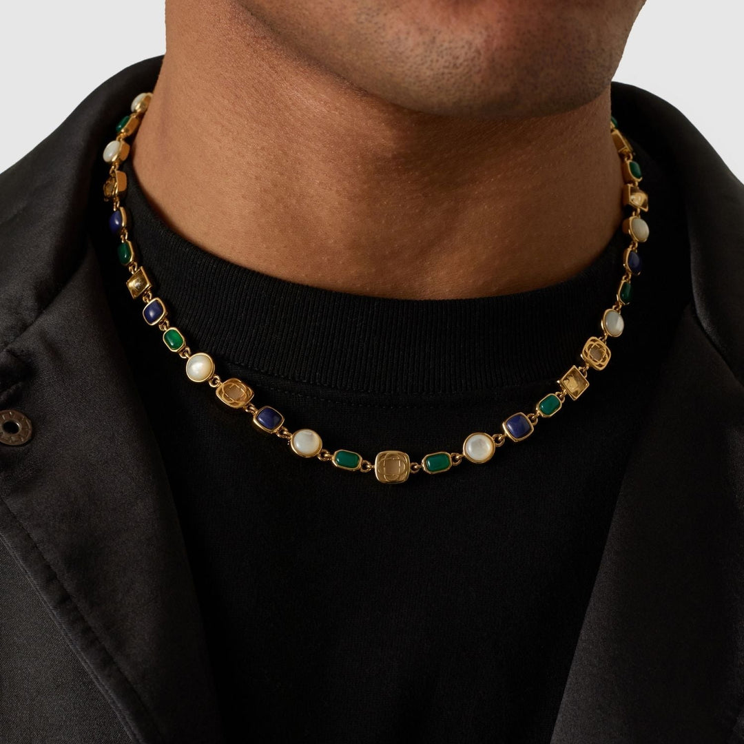 Blue Crystal Gemstone Necklace (Gold)