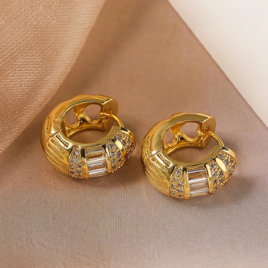Bold Baguette Scattered Diamond Hoop Earrings