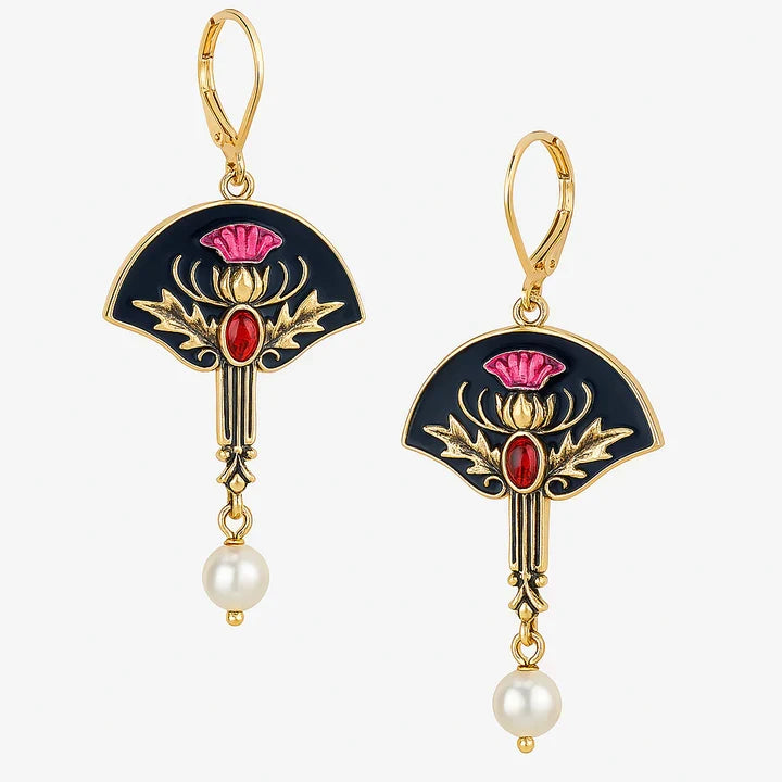 Boho Pearl & Red Crystal Earrings