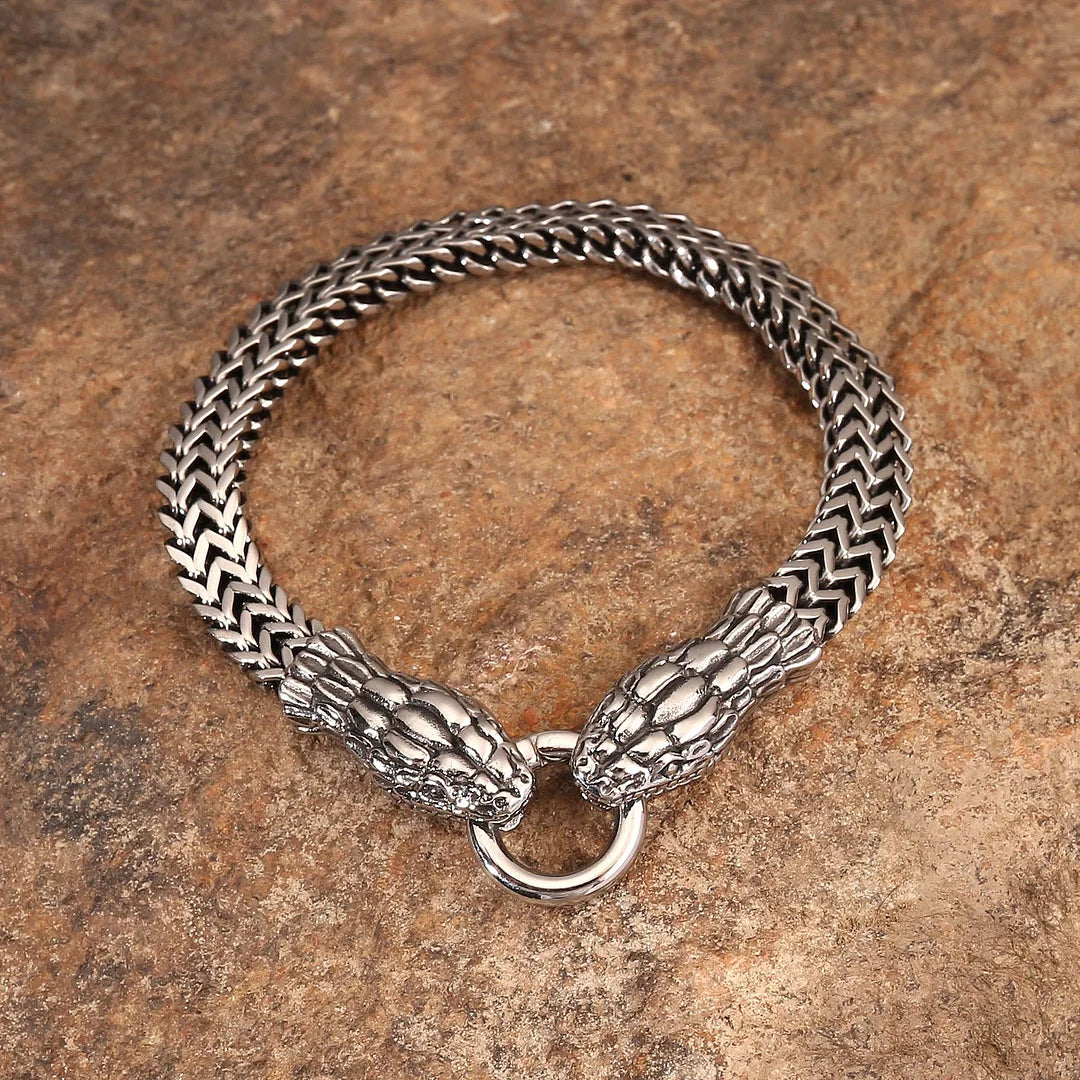 Double Snake Head Steel Bracelet