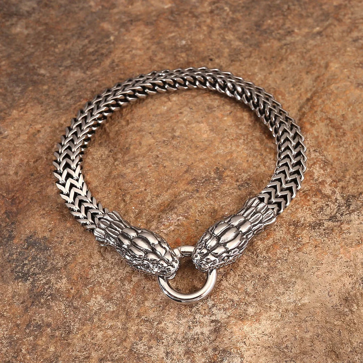 Double Snake Head Steel Bracelet