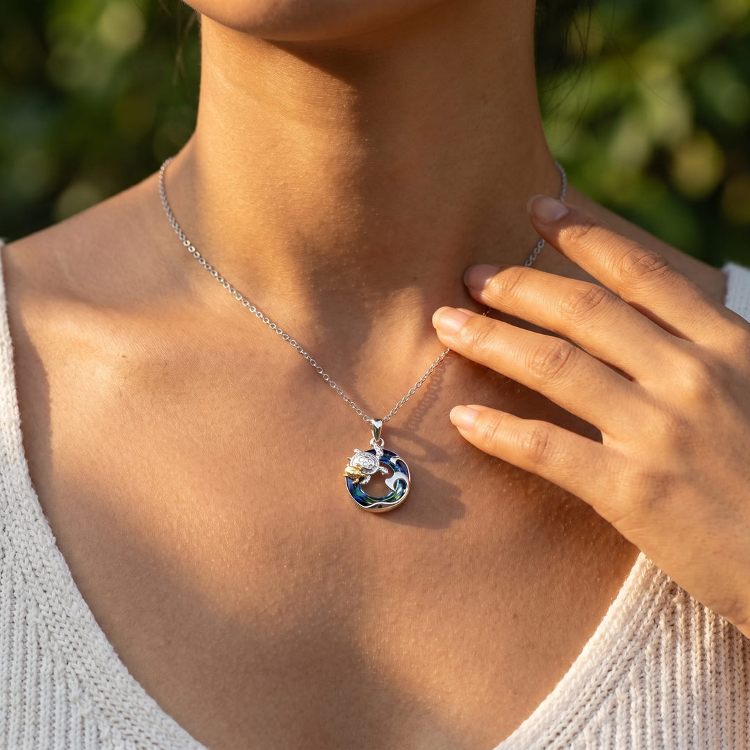 Ocean Wave Turtle Necklace