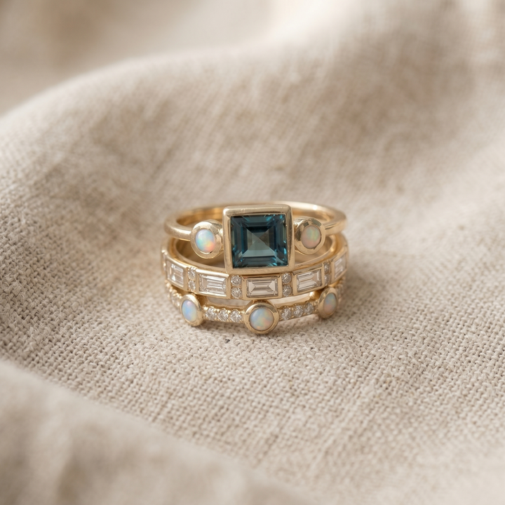Ocean - Vintage Blue Crystal Ring Set