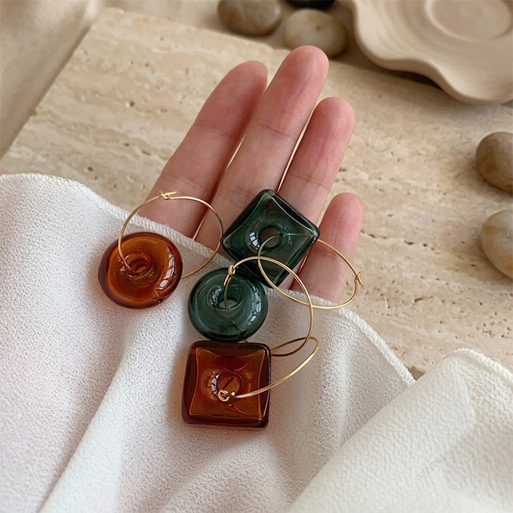 Crystal Clear Lucite Hoop Earrings [Pine Green]