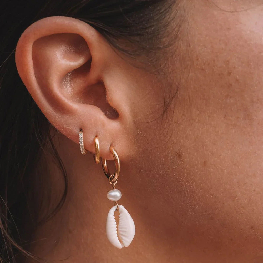 Cowrie Shell & Pearl Hoop Earrings