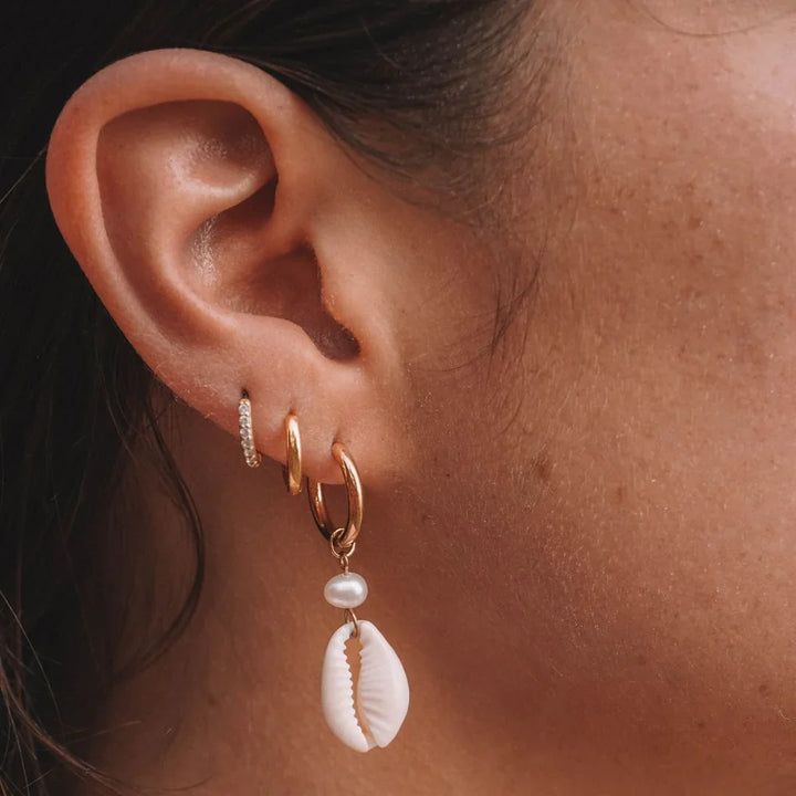 Cowrie Shell & Pearl Hoop Earrings