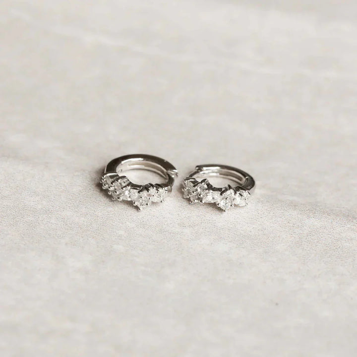 Crystal Cluster Huggies | White Gold