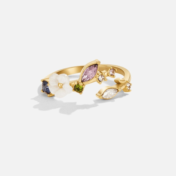 Floral Ring Crystal White Blossom Gold