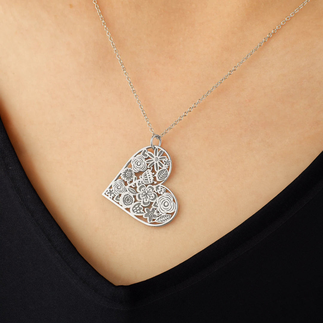 Cut Out Floral Heart Necklace