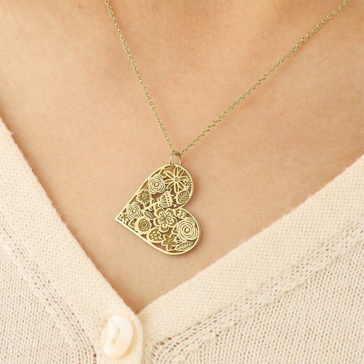 Cut Out Floral Heart Necklace