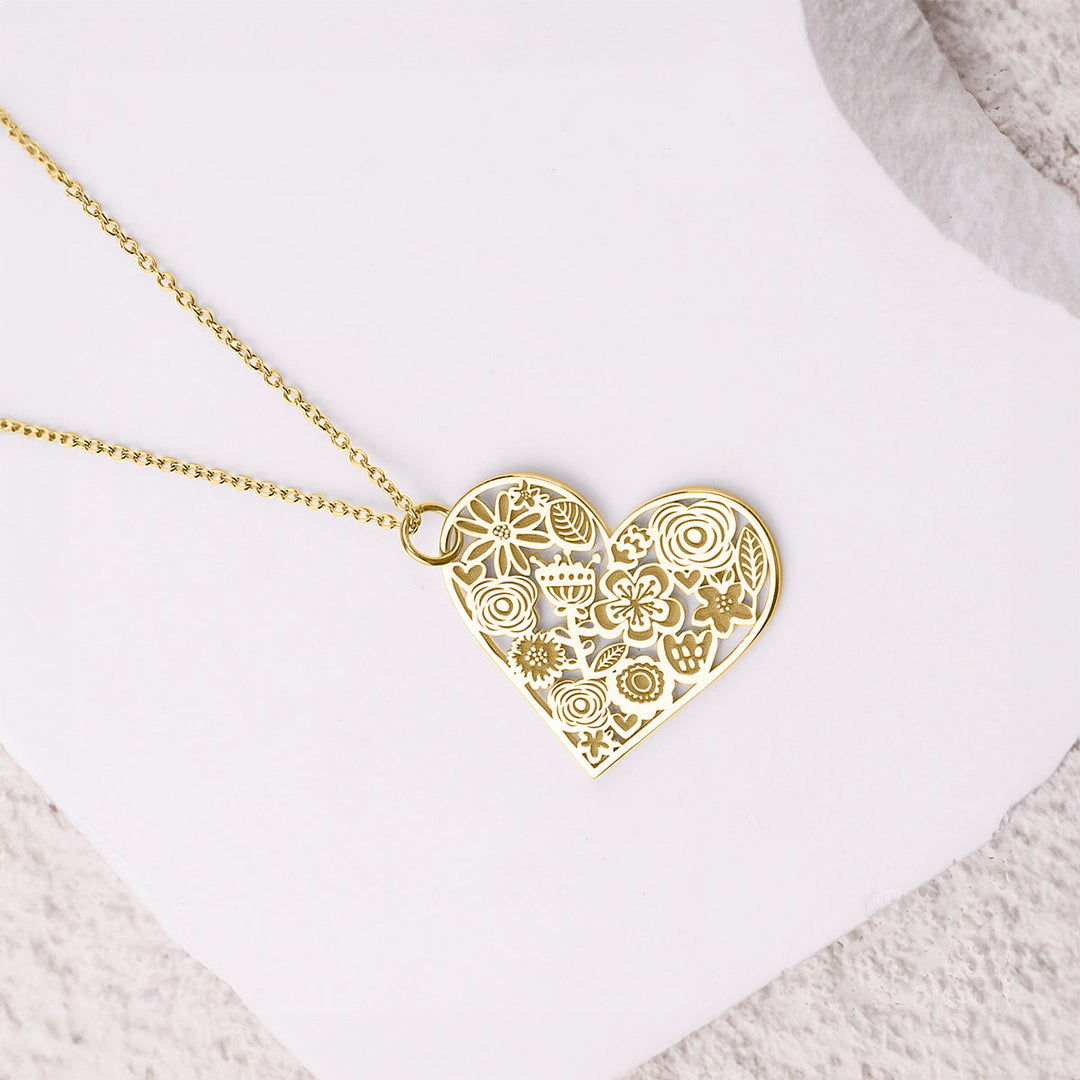 Cut Out Floral Heart Necklace
