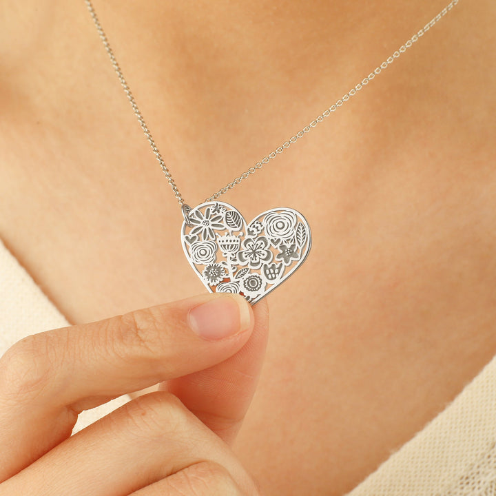 Cut Out Floral Heart Necklace