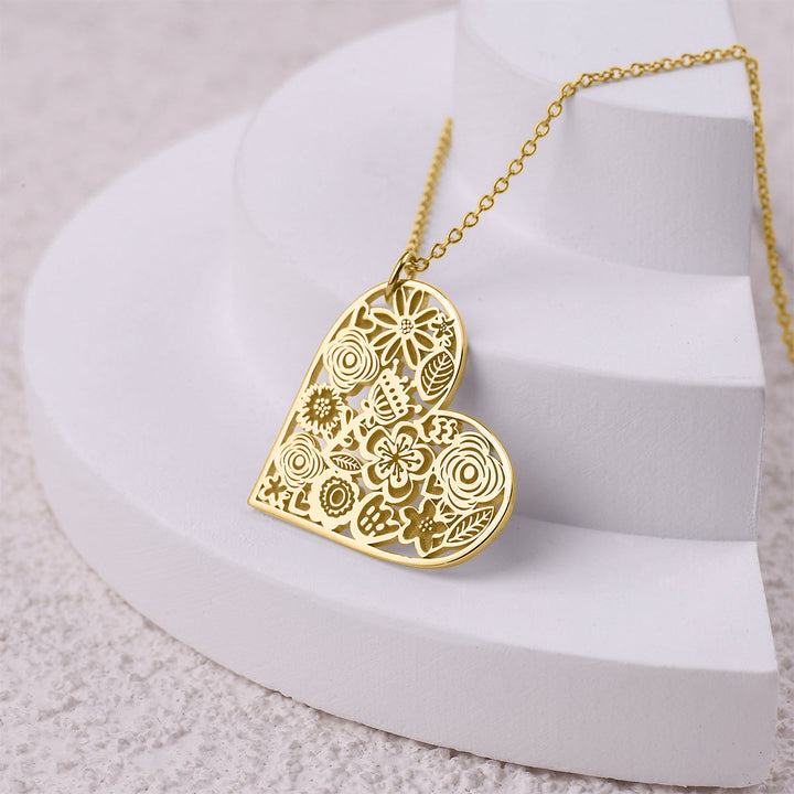 Cut Out Floral Heart Necklace