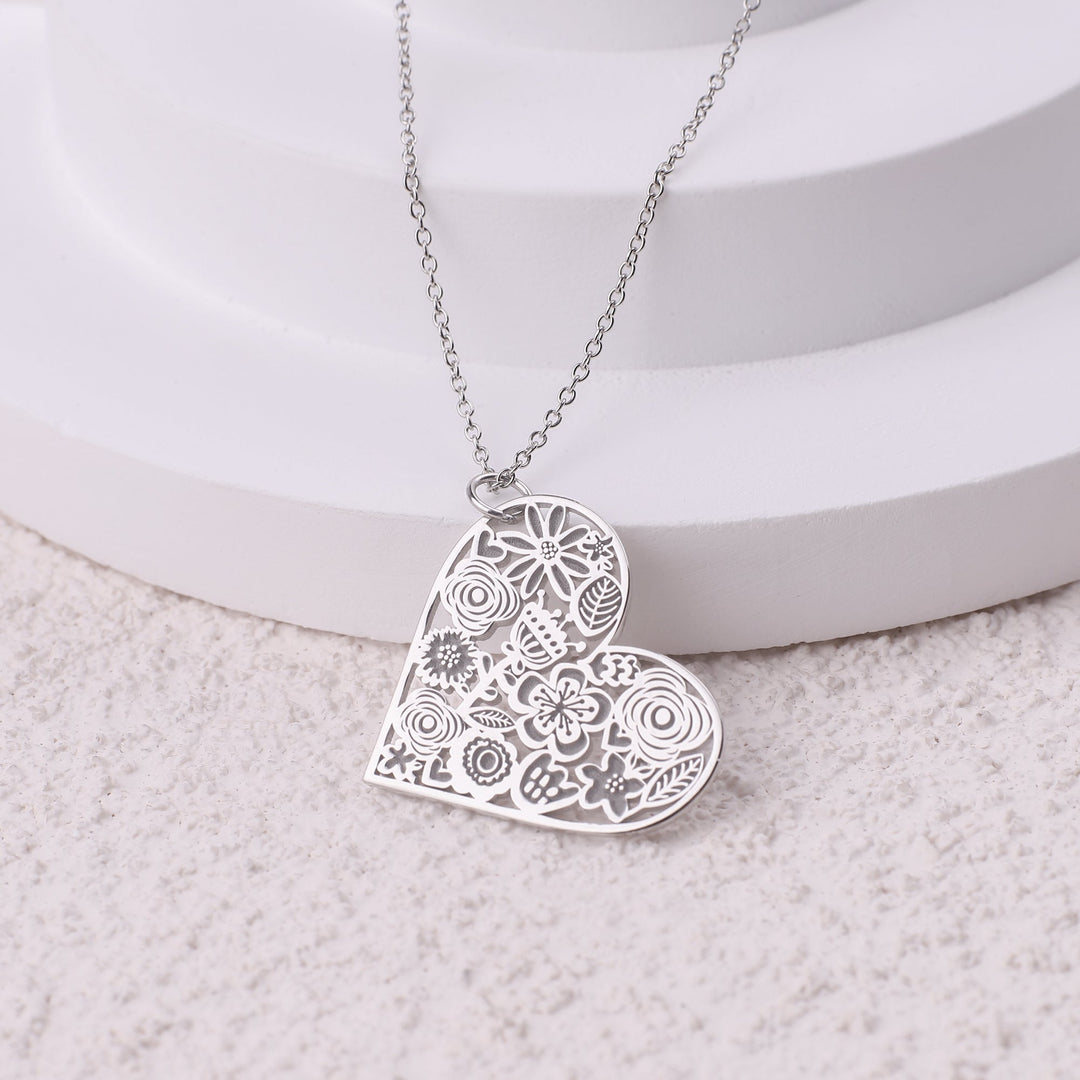Cut Out Floral Heart Necklace