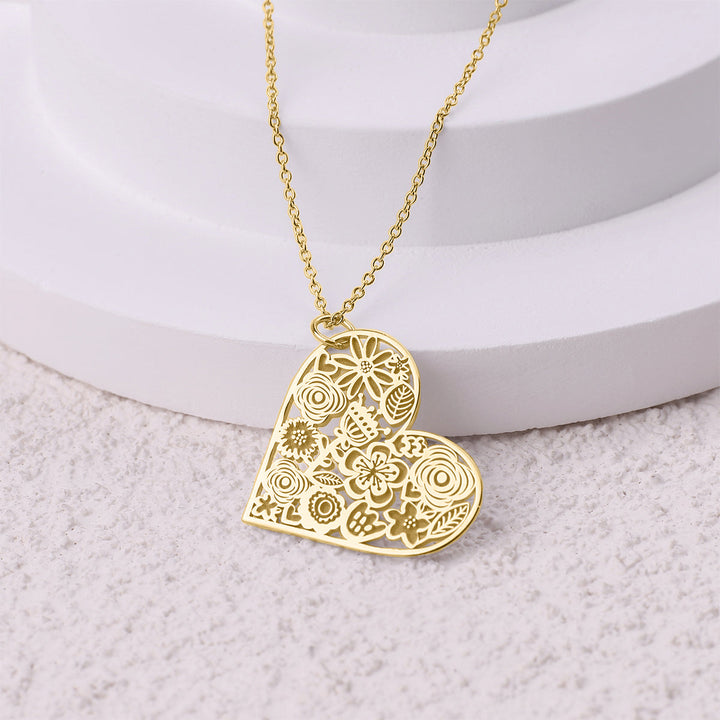 Cut Out Floral Heart Necklace