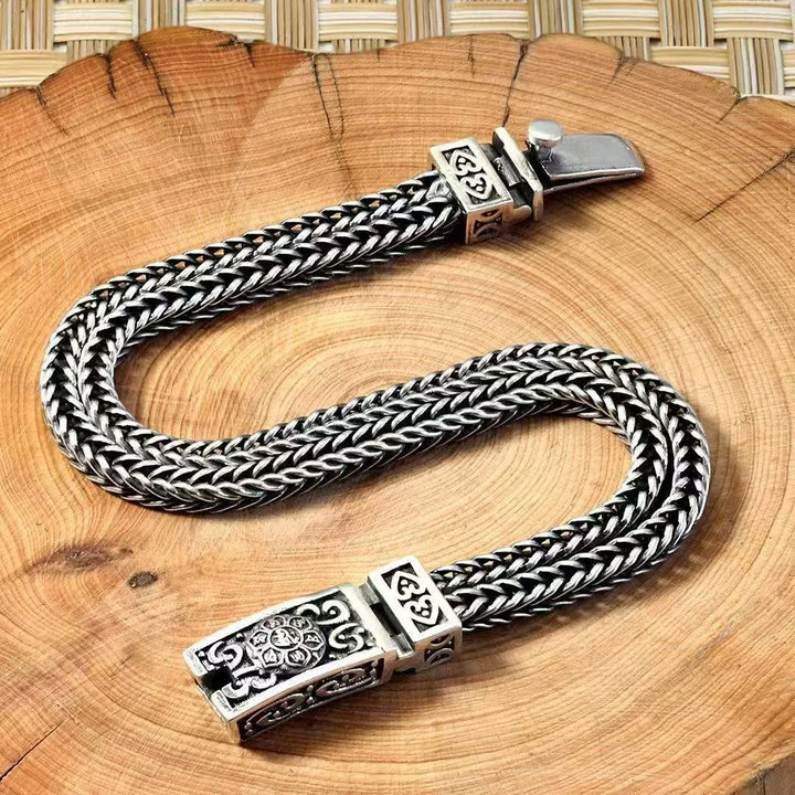 Silver Embossed Auspicious Pattern Custom Roman Vintage Bracelet