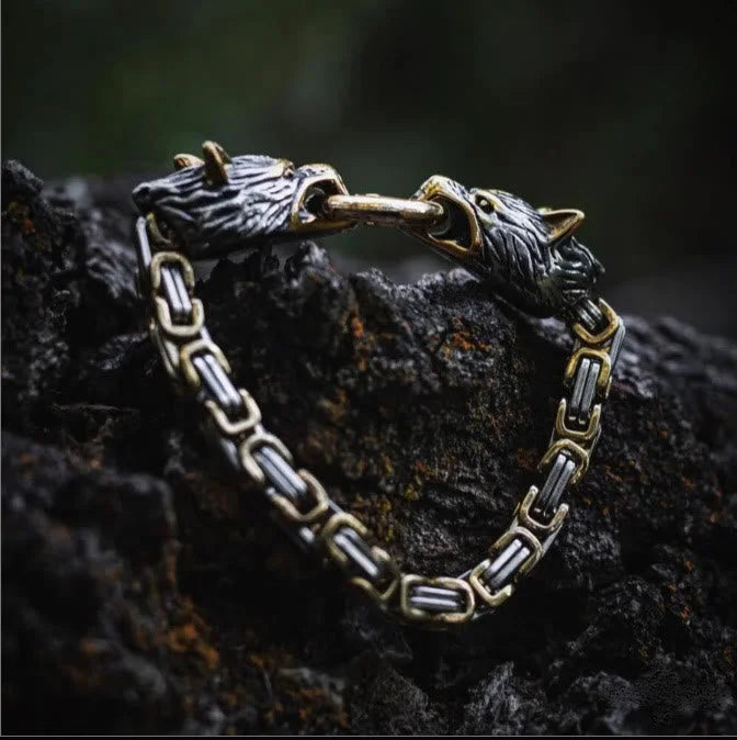 Nordic Geri And Freki Wolves Bracelet
