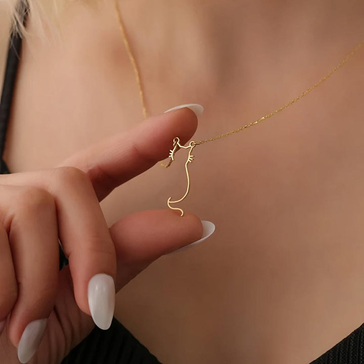 Gold Cat Silhouette Pendant Necklace
