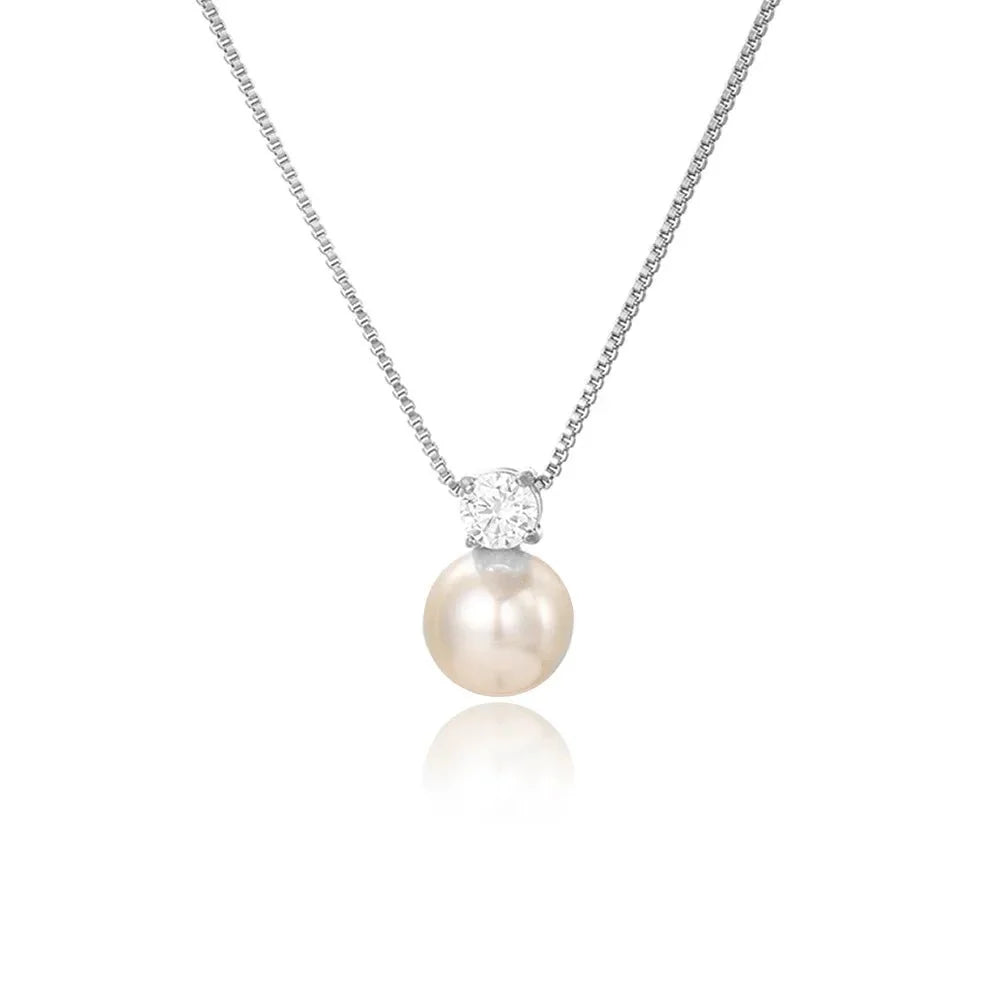 Dainty Diamond Pearl Necklace
