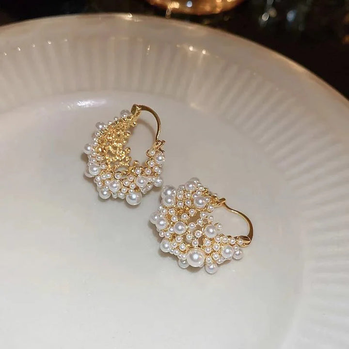 Dainty Statement Pearl Hoop Earrings