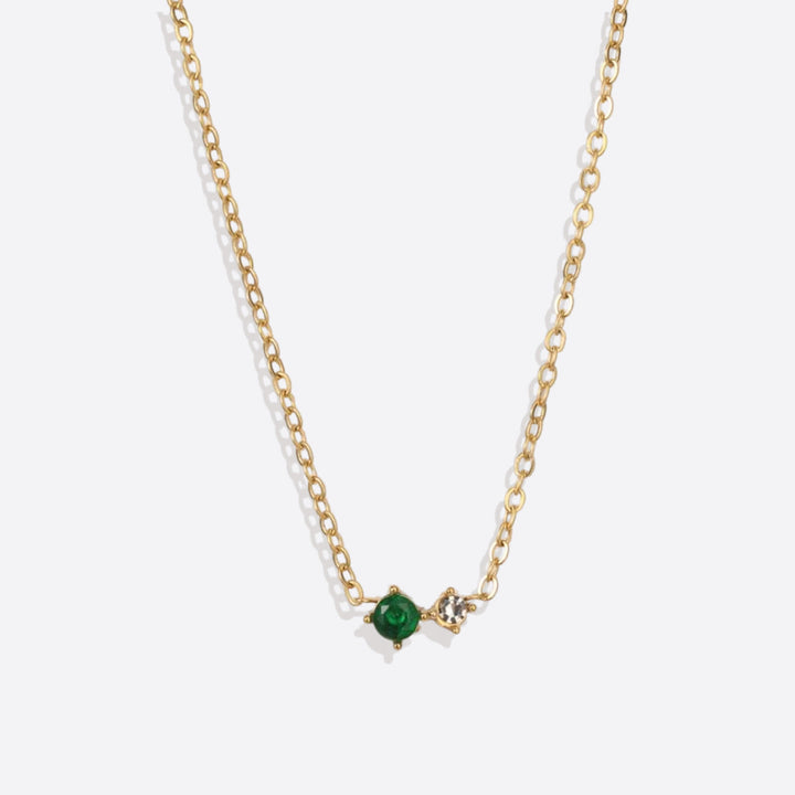 Dainty Birthstone Solitaire Necklace with Diamond Accent