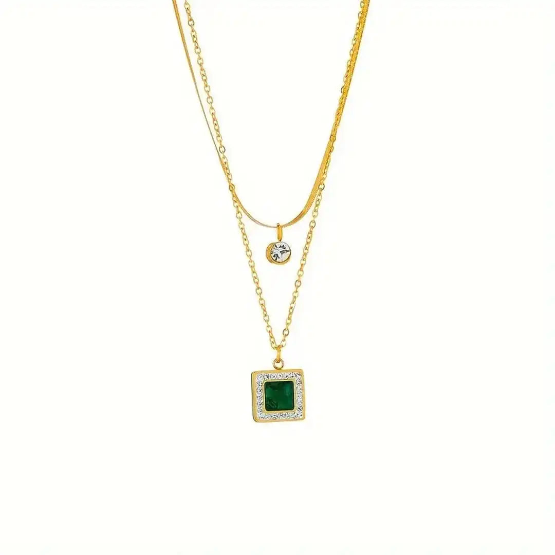 Emerald Layered Double Gold Necklace